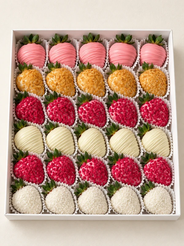Клубничный бокс "Juicy" — «Клубничный бокс Juicy» — клубничный бокс Dolce Sweets из 15 ягод клубники в белом шоколаде и 15 ягод…